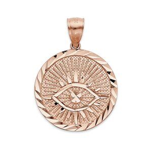 Solid 10k Rose Gold Evil Eye Pendant - Protective Diamond Cut Amulet